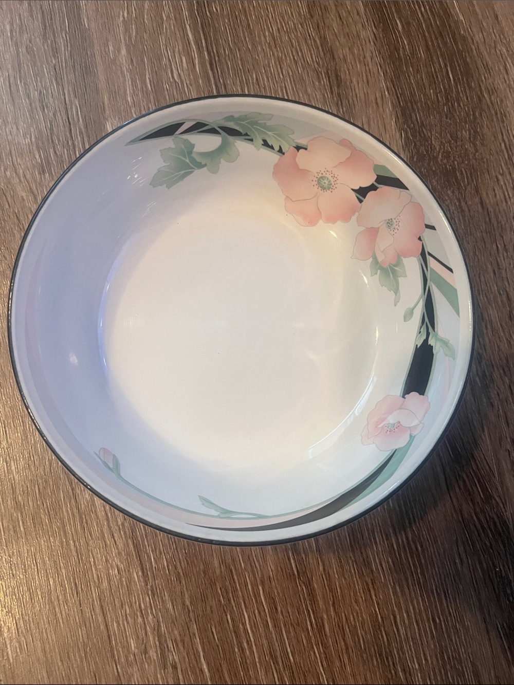 Sango Jolie White Porcelain Bowl with Pink Floral and Green Leaves